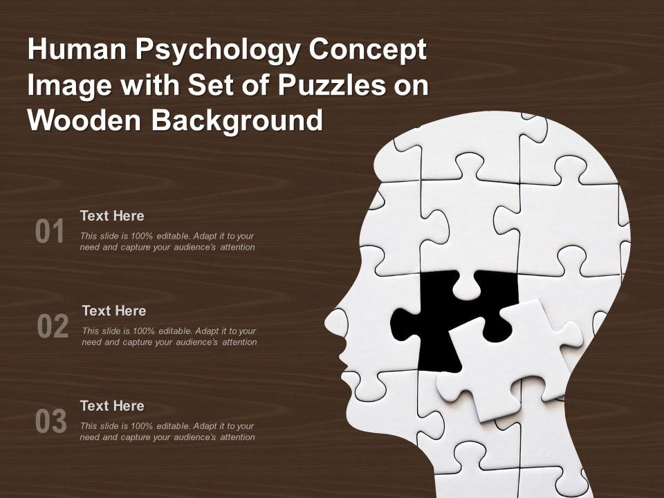 Human psychology concept image with set of puzzles on wooden background