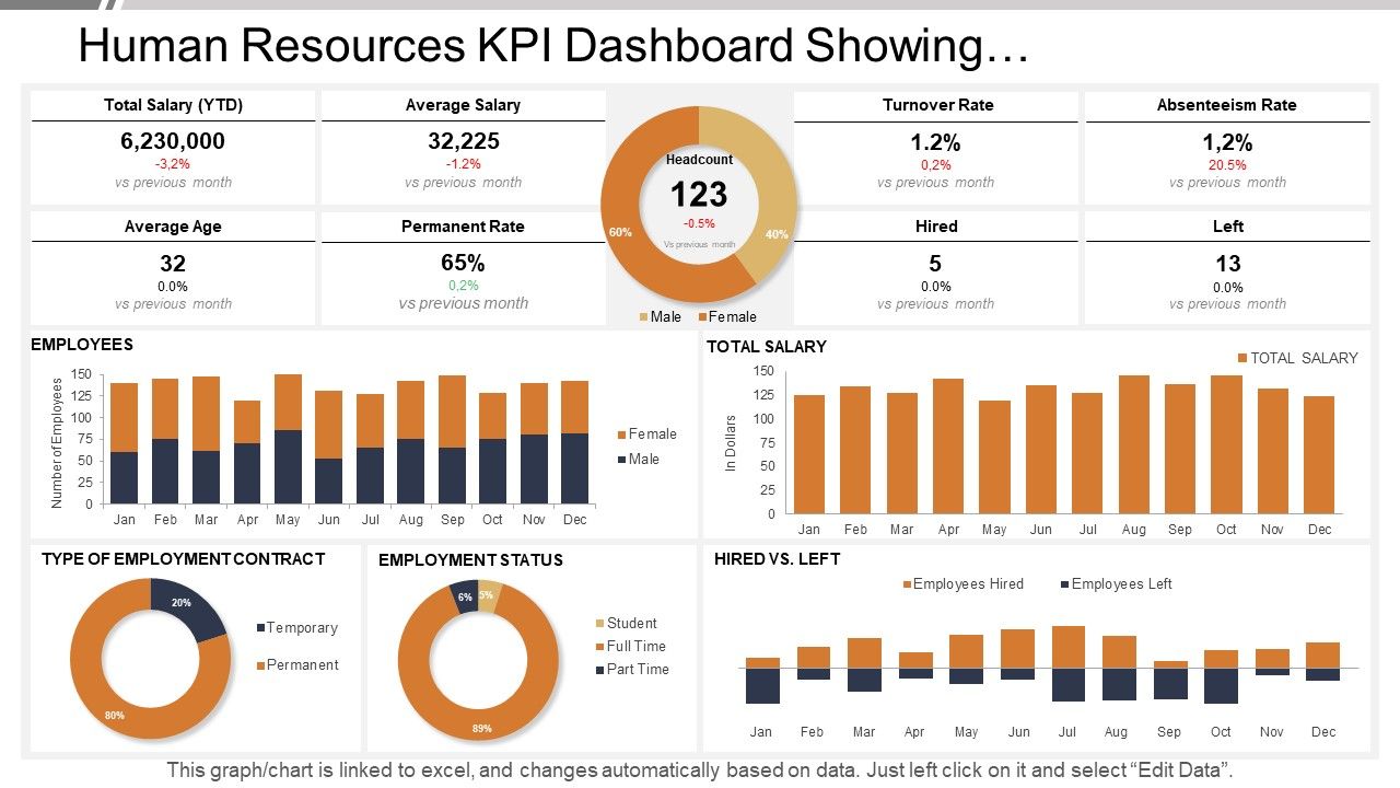 Human resources kpi dashboard showing employment status turnover rate