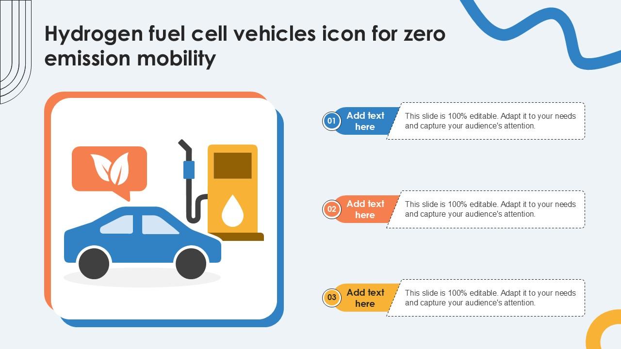 Hydrogen Fuel Cell Vehicles Icon For Zero Emission Mobility Ppt Sample