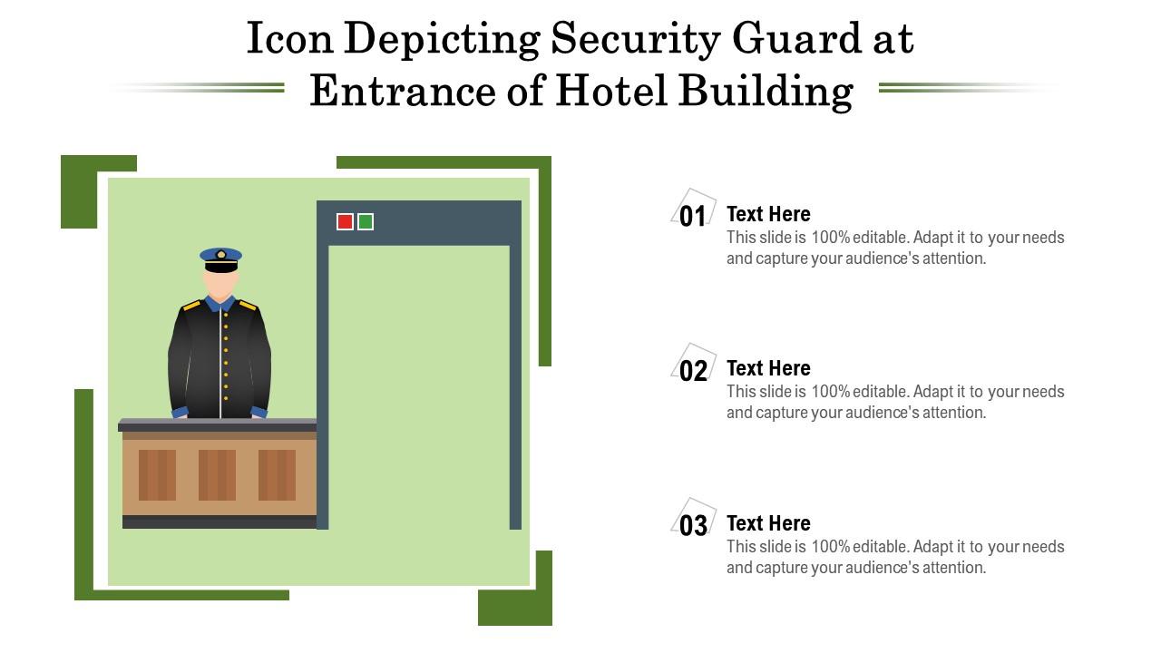 Icon depicting security guard at entrance of hotel building Slide01