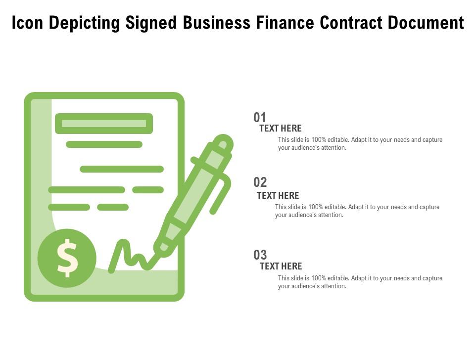 Icon depicting signed business finance contract document Slide01