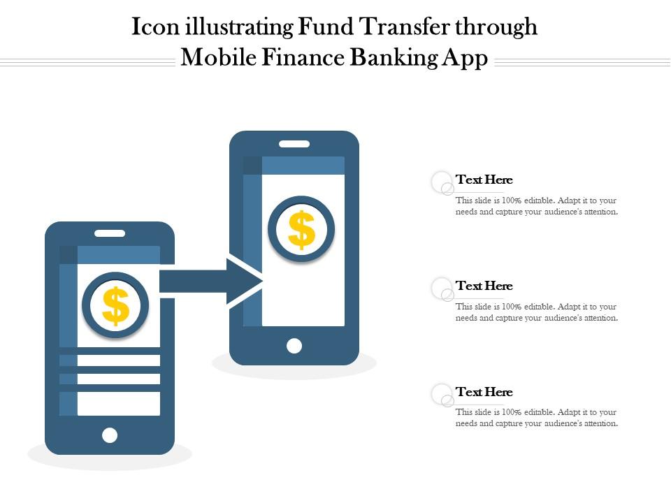 Icon illustrating fund transfer through mobile finance banking app Slide01