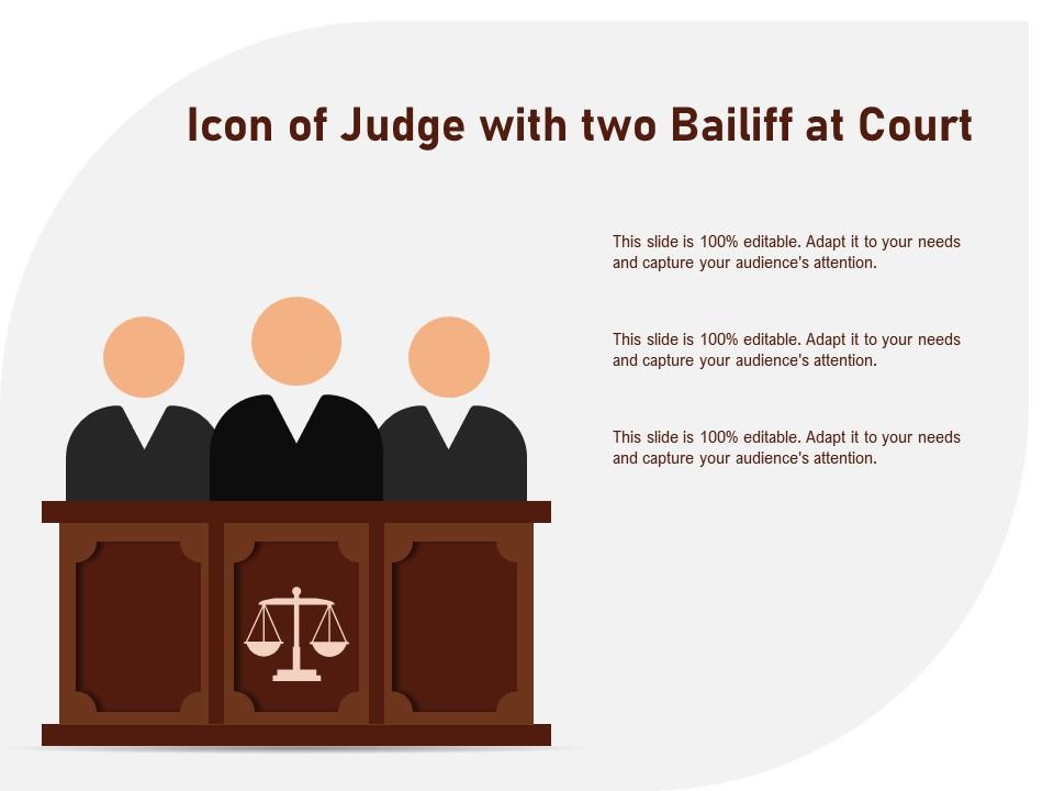 Icon Of Judge With Two Bailiff At Court Presentation Graphics Presentation PowerPoint