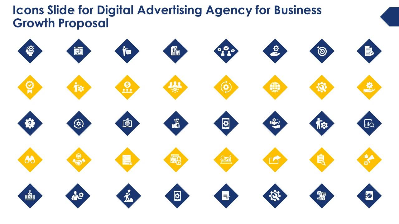 Icons slide for digital advertising agency for business growth proposal Slide01