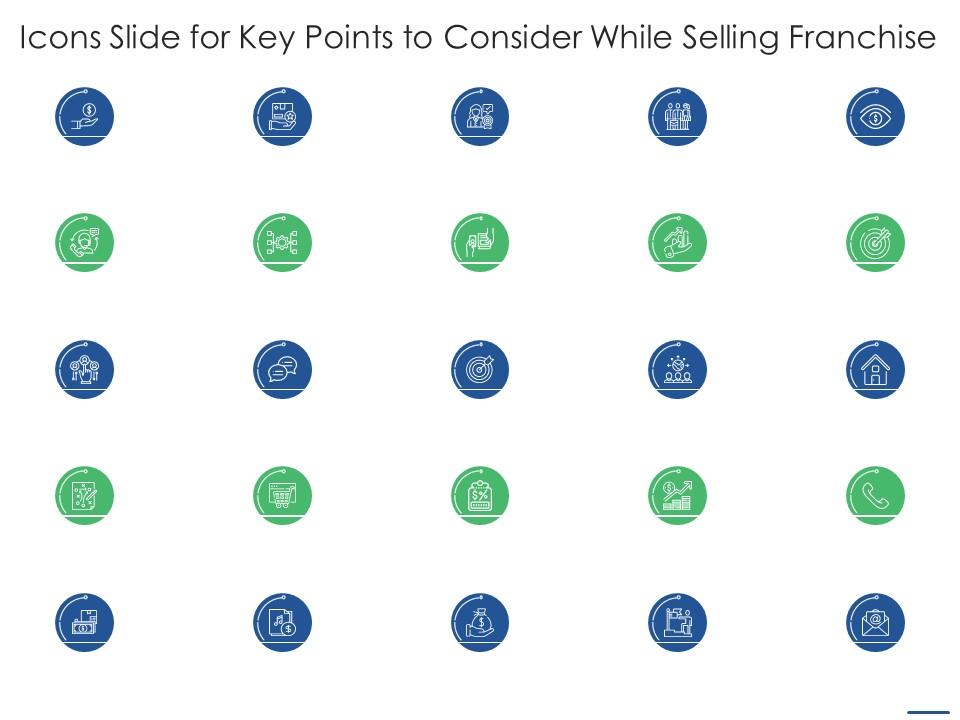 Icons slide for key points to consider while selling franchise ppt background