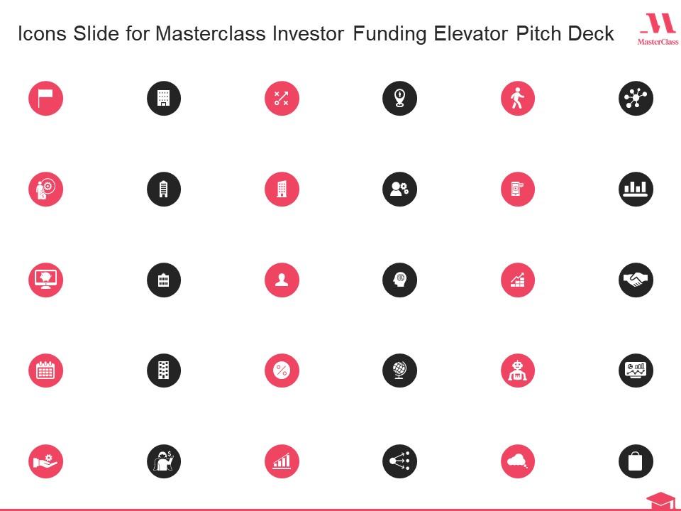 Icons Slide For Masterclass Investor Funding Elevator Pitch Deck Presentation Graphics
