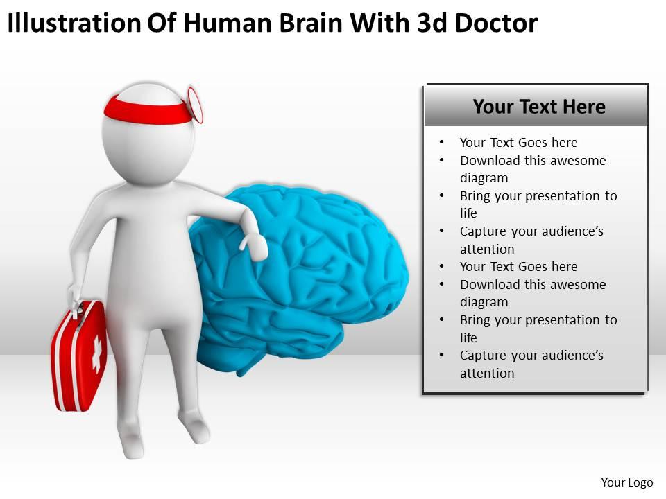 Illustration of human brain with 3d doctor ppt graphics icons powerpoint Slide01