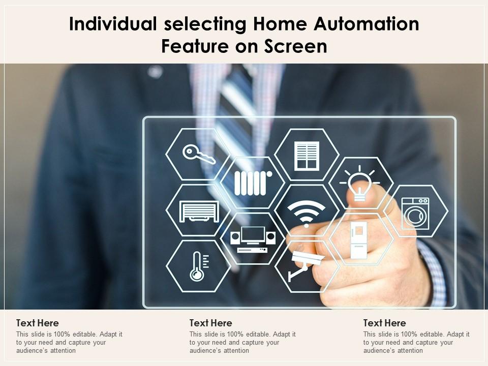 Individual selecting home automation feature on screen