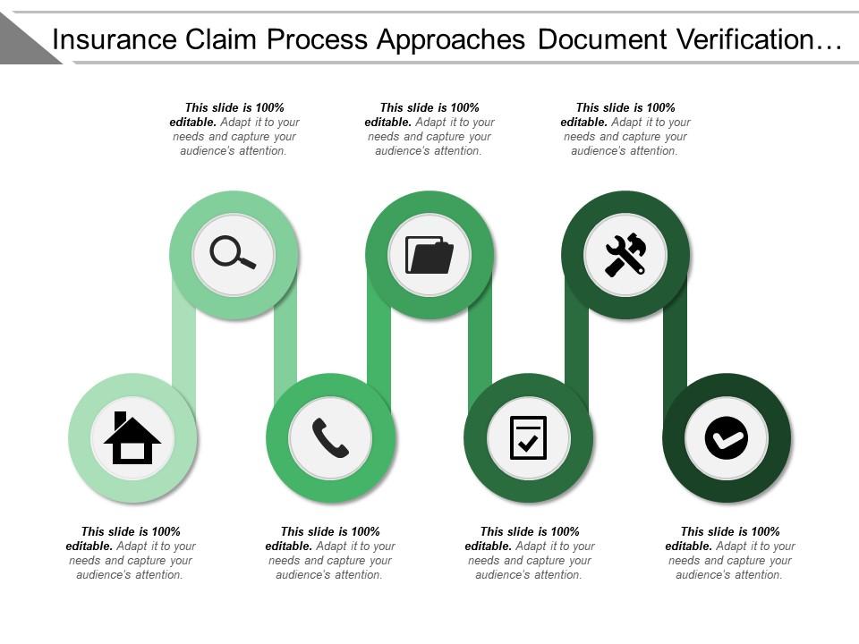 Insurance Claim Process Approach Document Verification Approved Rejected PowerPoint Shapes