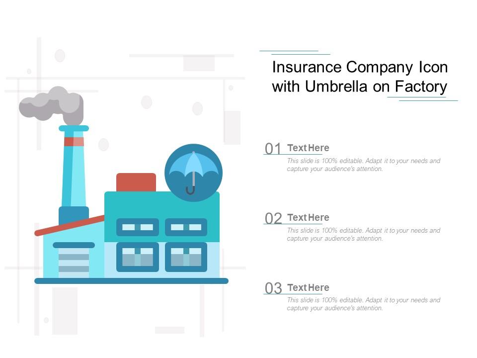 Insurance company icon with umbrella on factory Slide00