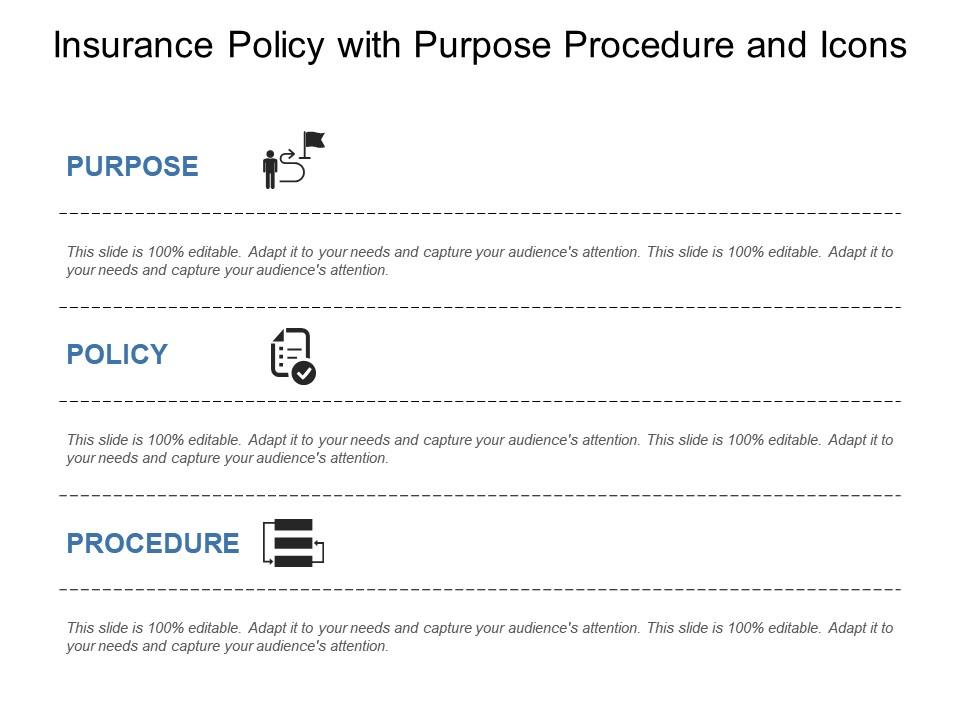 Insurance policy with purpose procedure and icons Slide01
