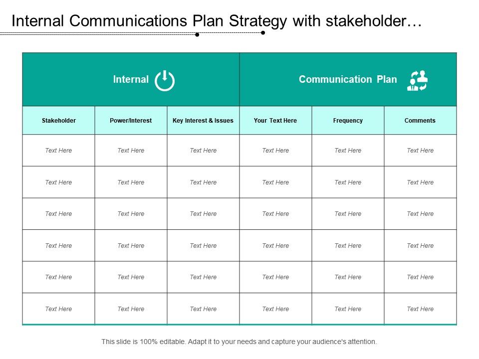 Internal communications plan strategy with stakeholder and key interest Slide01