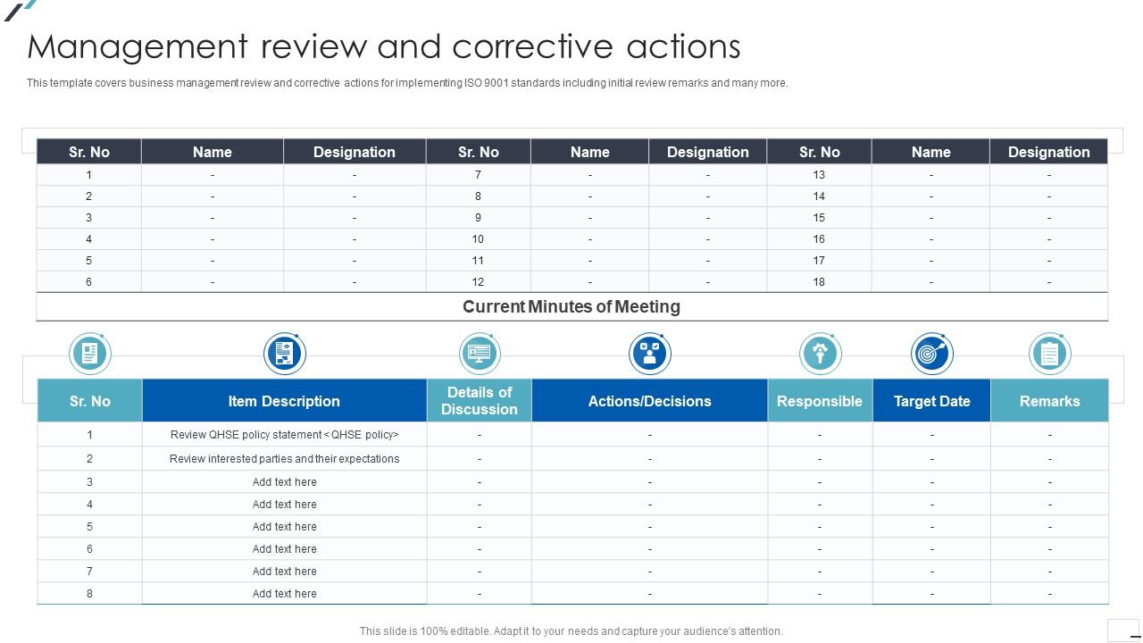 ISO 9001 Standard Management Review And Corrective Actions Ppt Infographics