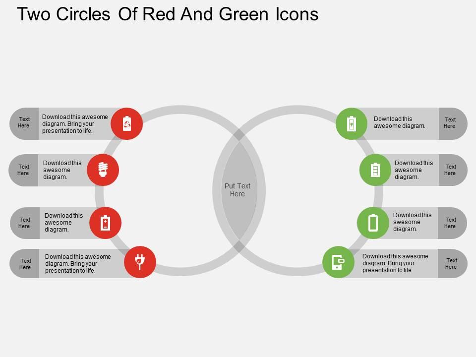 Iw two circles of red and green icons flat powerpoint design Slide01