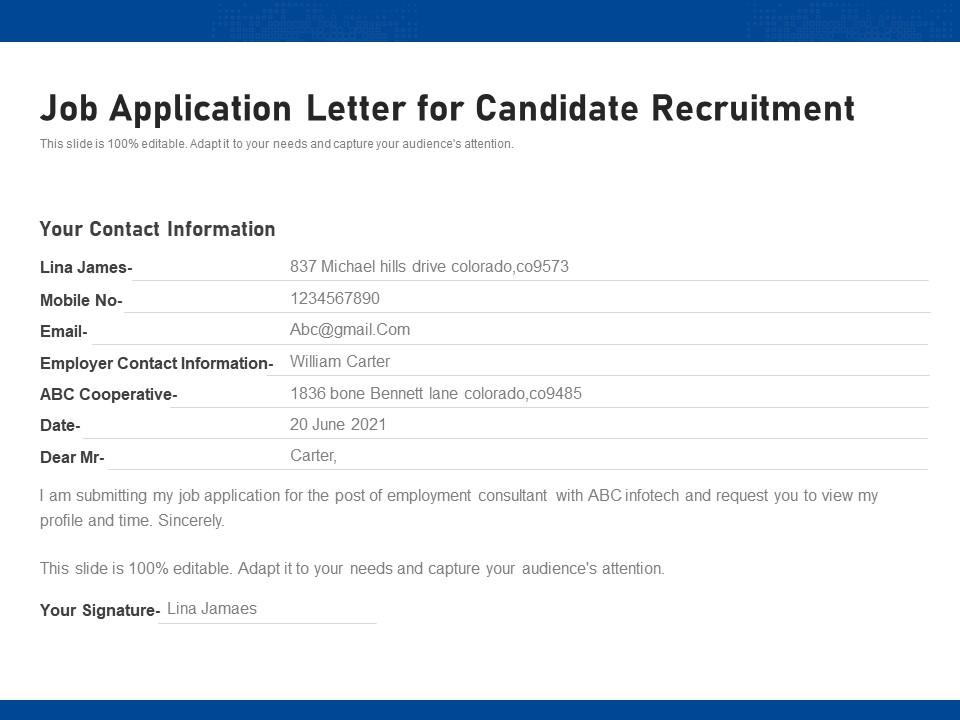 Job Application Letter For Candidate Recruitment | Presentation 