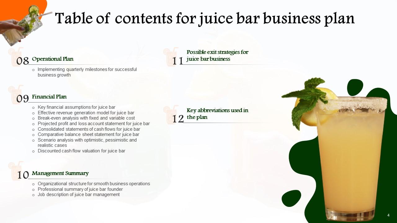 Juice Bar Business Plan Powerpoint Presentation Slides PPT Example