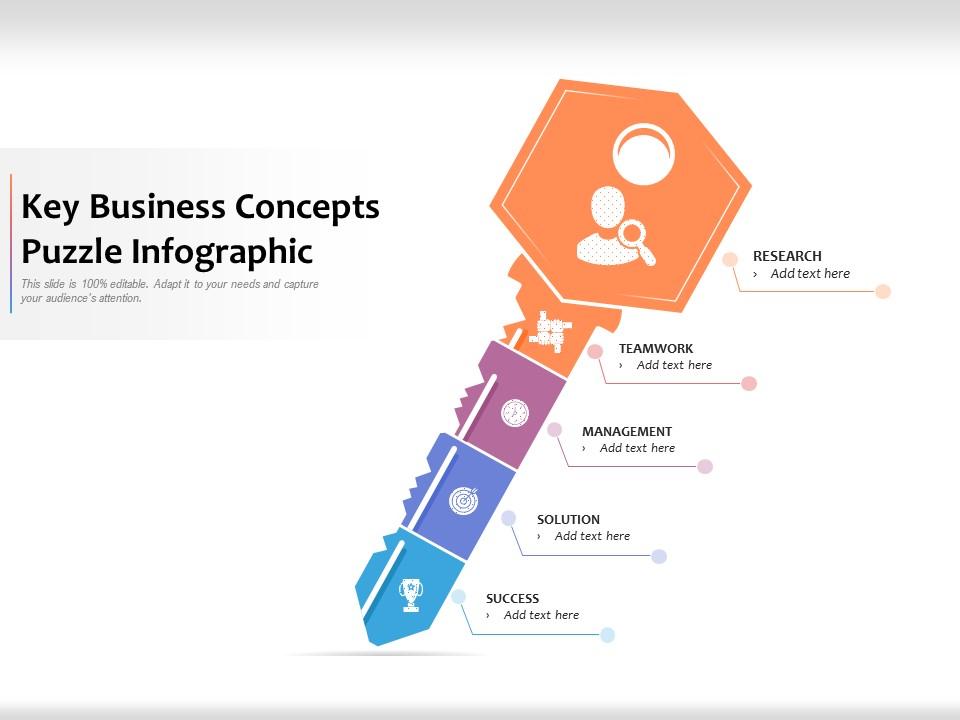Key business concepts puzzle infographic
