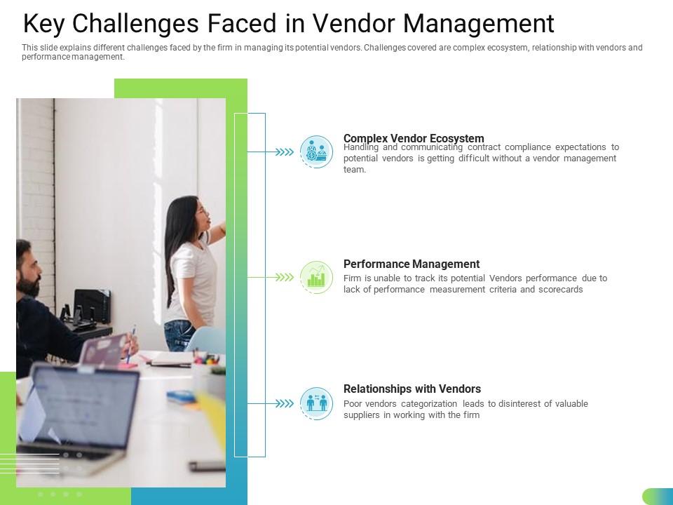 Key challenges faced in vendor management standardizing supplier performance management process ppt icon Slide01