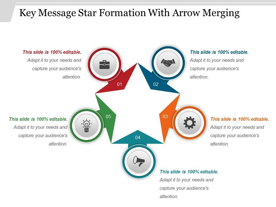 Key message star formation with arrow merging ppt design Slide00