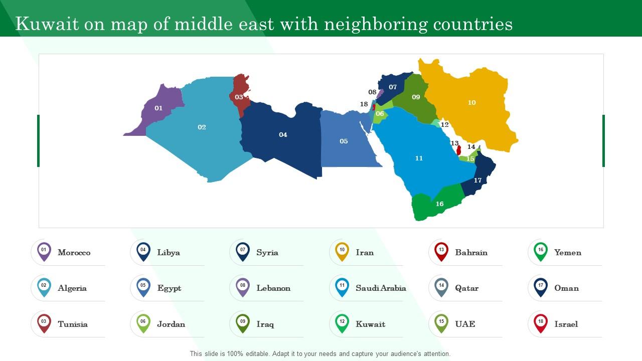 Kuwait On Map Of Middle East With Neighboring Countries