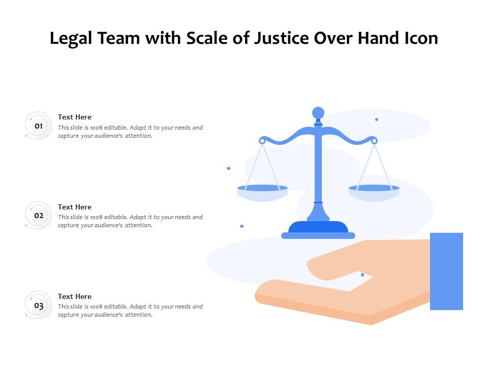 Legal Team With Scale Of Justice Over Hand Icon