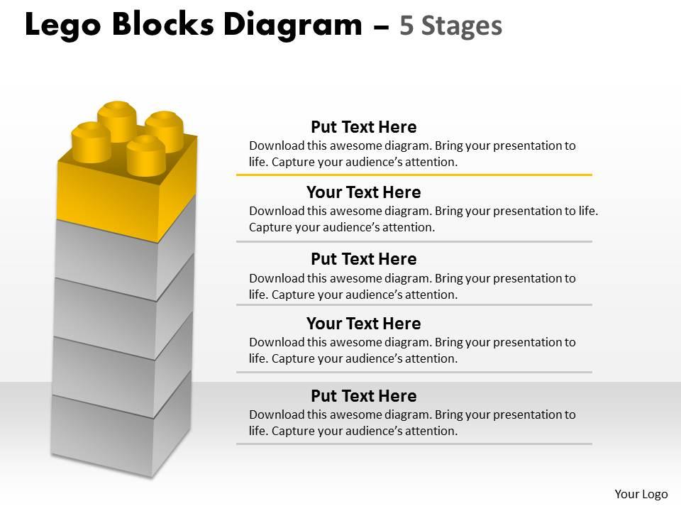 Lego Blocks Diagram 5 Stages | PowerPoint Slide Clipart | Example of ...