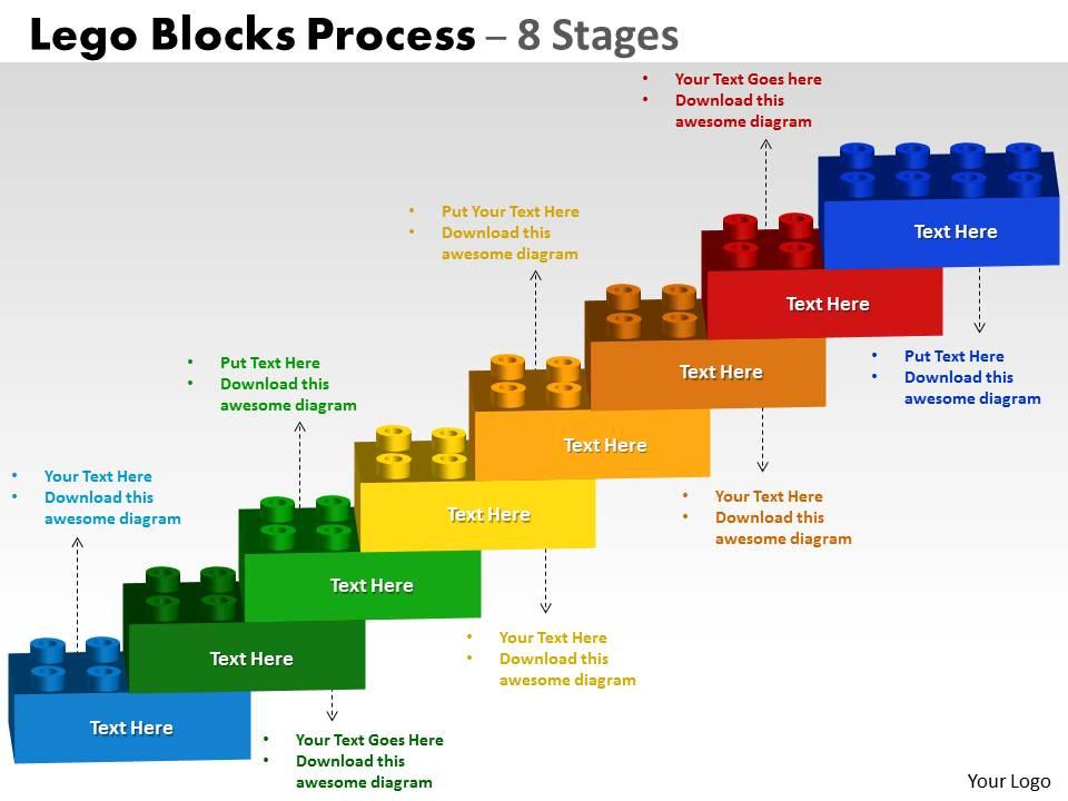 Lego blocks flowchart process diagram 8 stages Slide01