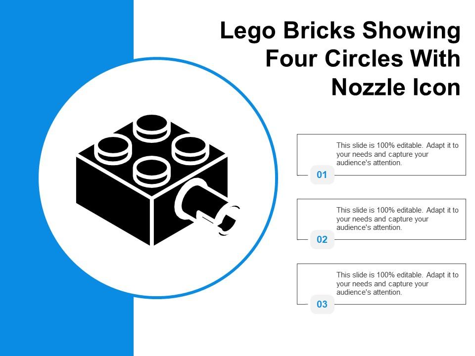 Lego bricks showing four circles with nozzle icon Slide01