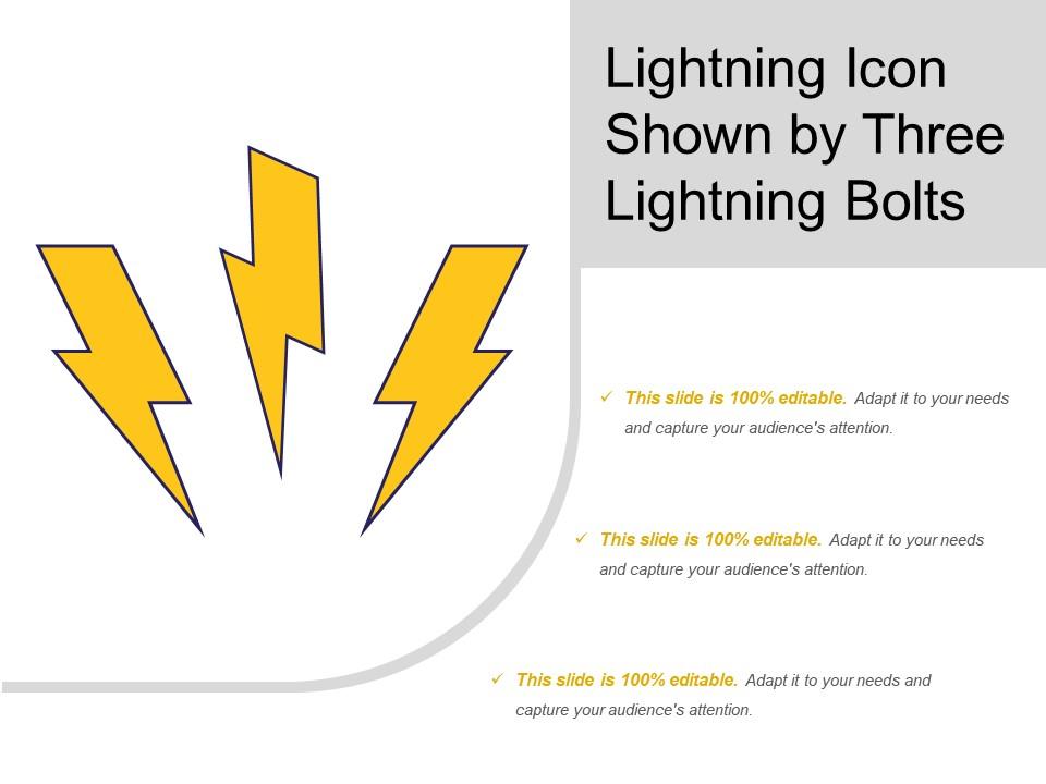 Lightning Icon Shown By Three Lightning Bolts PowerPoint Presentation
