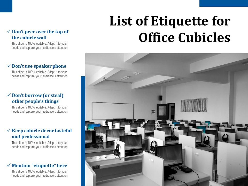 List Of Etiquette For Office Cubicles Presentation Graphics