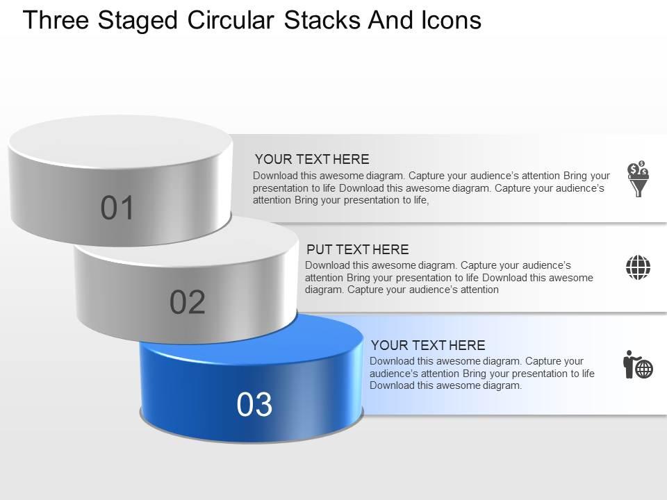 lk Three Staged Circular Stacks And Icons Powerpoint Template ...