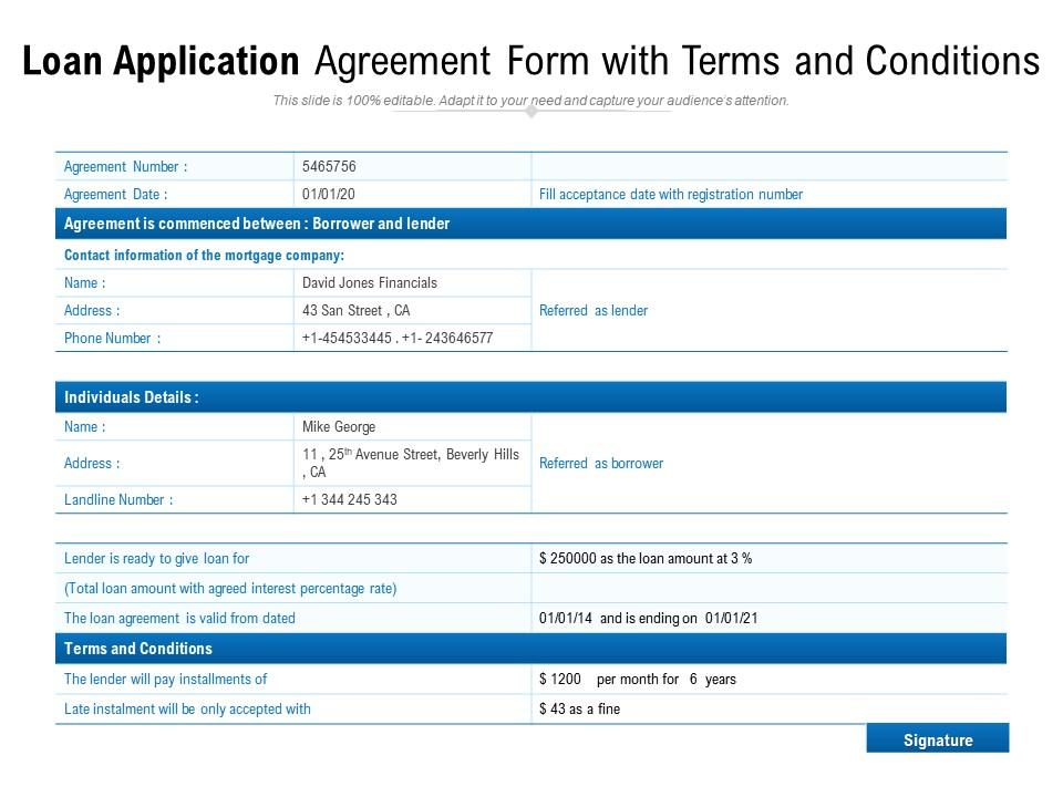 Loan Application Agreement Form With Terms And Conditions 