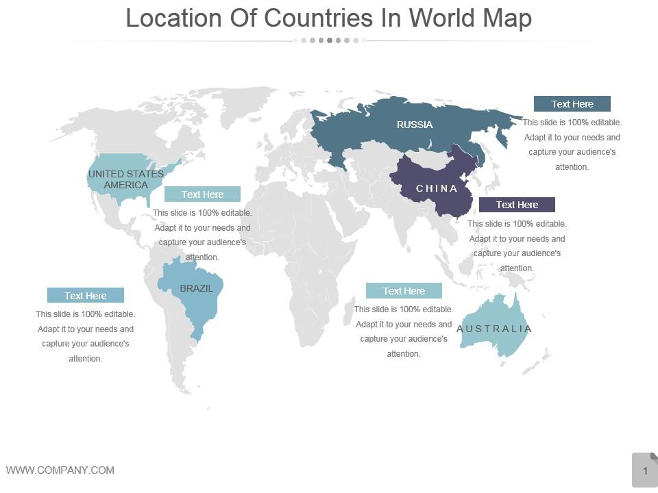 Location of countries in world map powerpoint slides Slide00