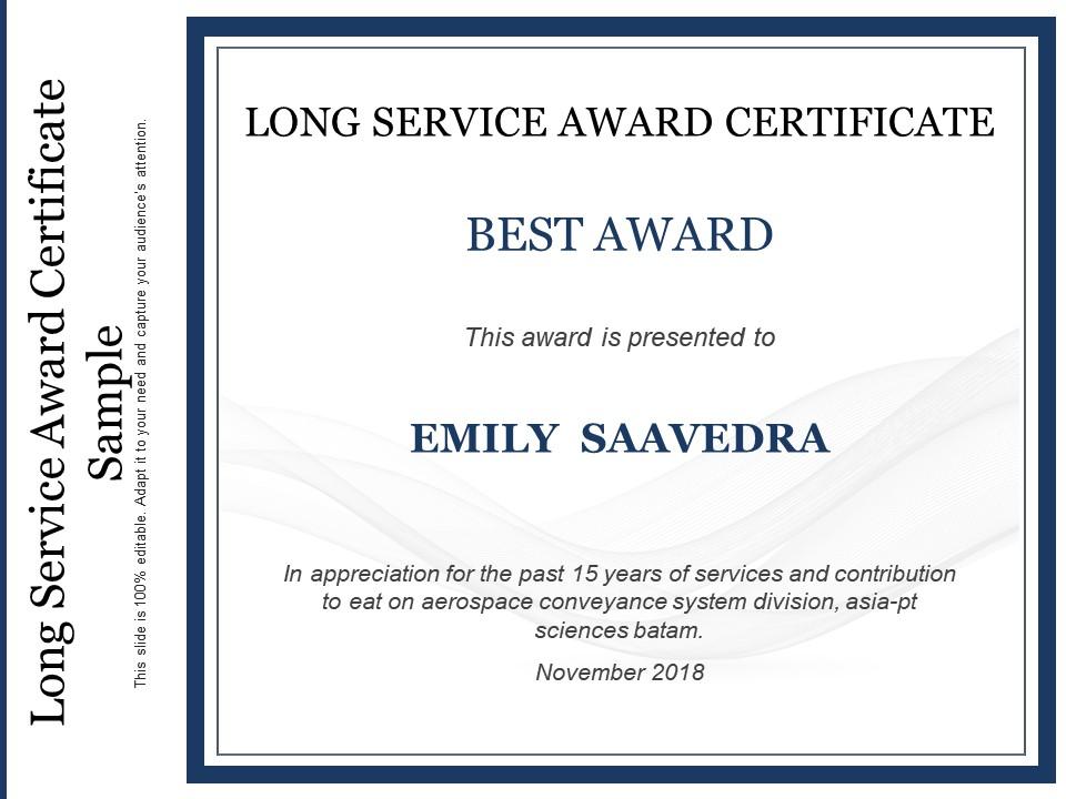 Long service award certificate sample Slide01