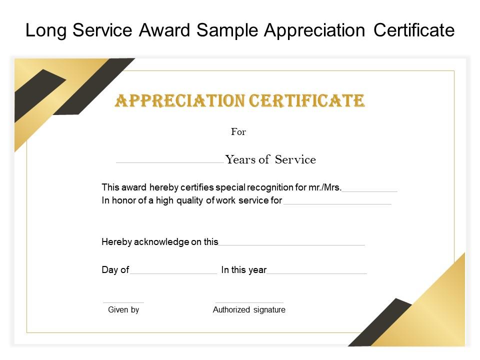 Long service award sample appreciation certificate Slide01
