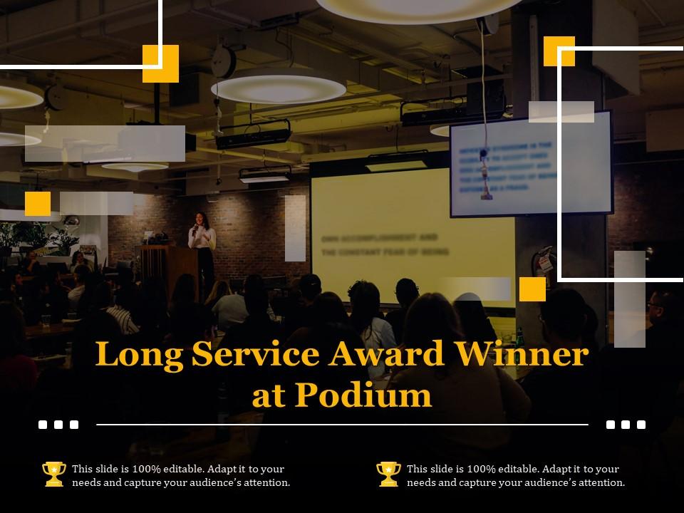 Long service award winner at podium Slide01