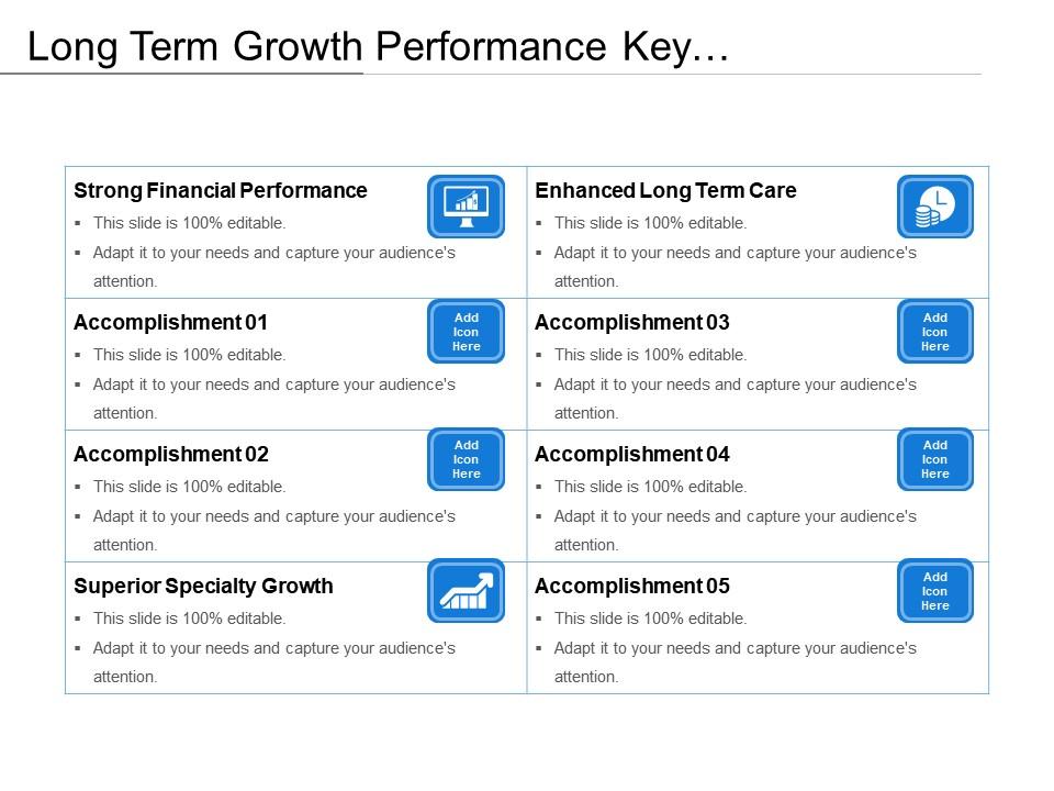 Long term growth performance key accomplishments chart with icons Slide01