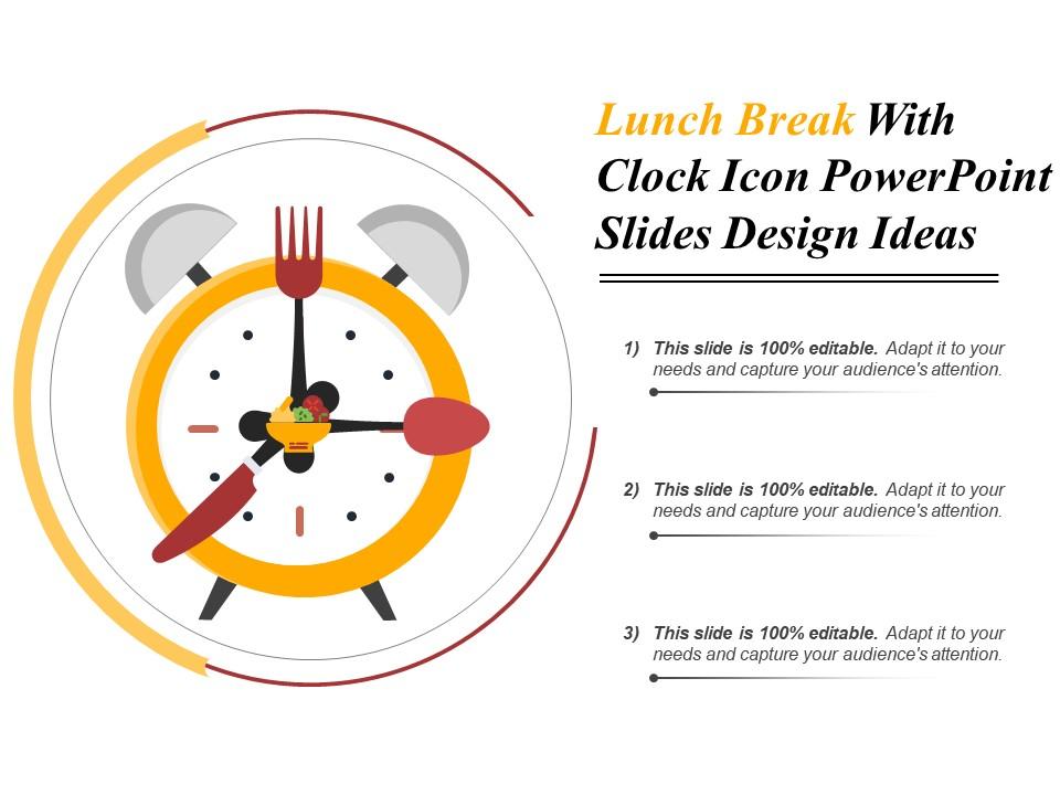 Lunch break with clock icon powerpoint slides design ideas Slide01