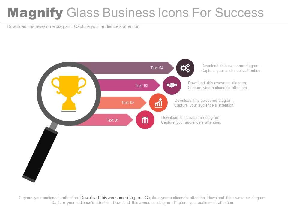 Magnifying glass business icons for success powerpoint slides Slide01