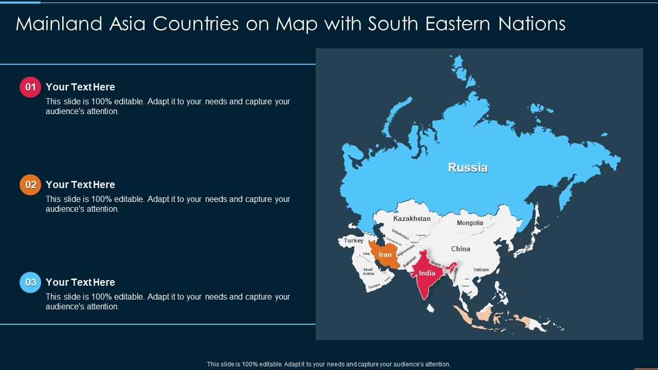 Mainland Asia Countries On Map With South Eastern Nations PPT PowerPoint