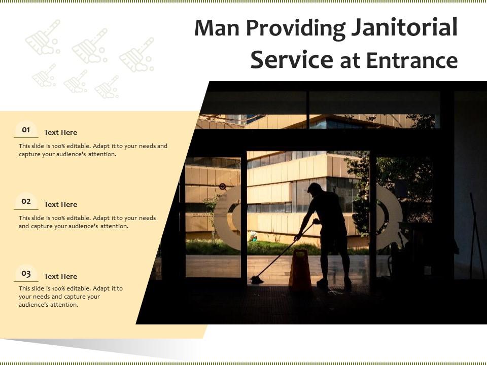 Man providing janitorial service at entrance
