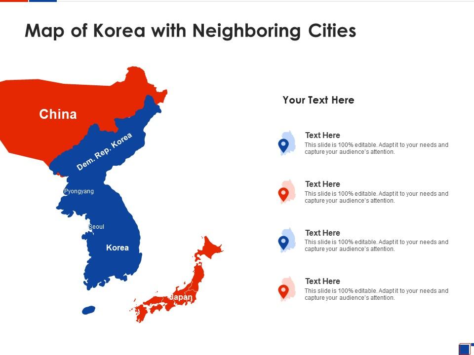 Map of korea with neighboring cities