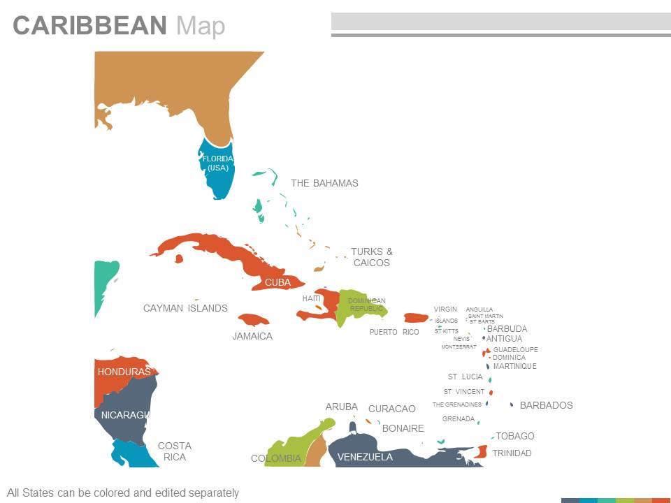 Maps in powerpoint showing caribbean region countries Slide01