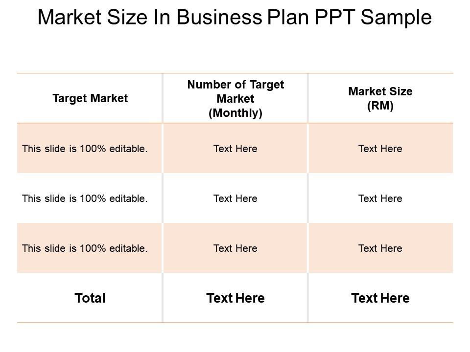 business plan market size example