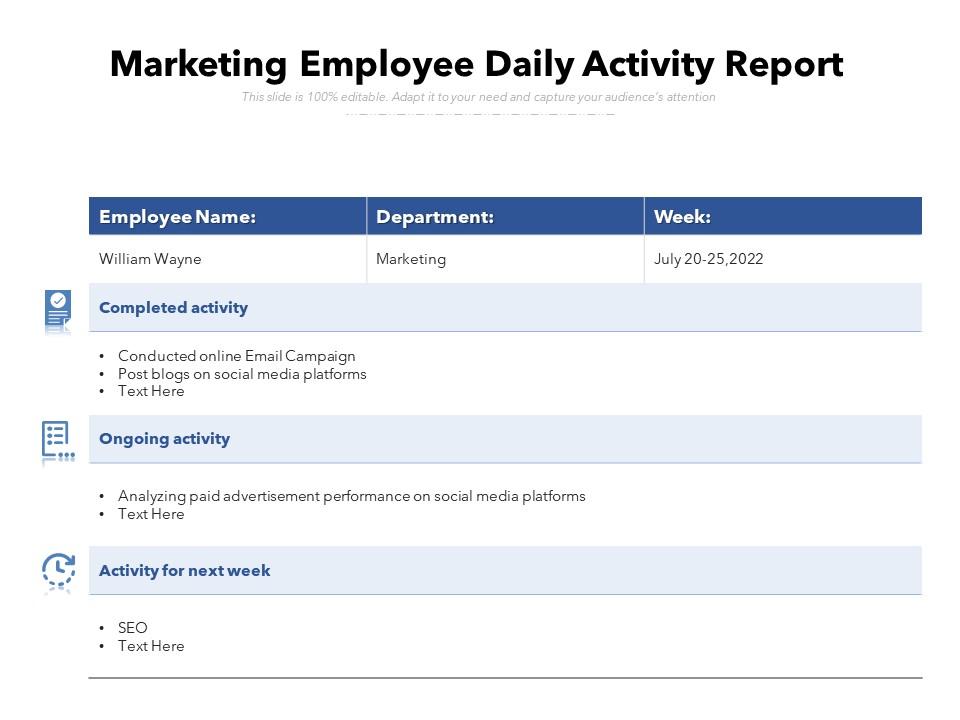Marketing employee daily activity report
