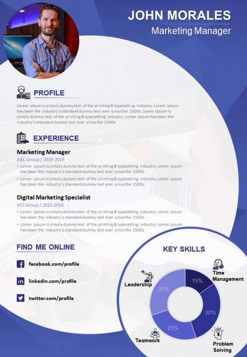 Marketing manager resume template creative with work experience Slide01