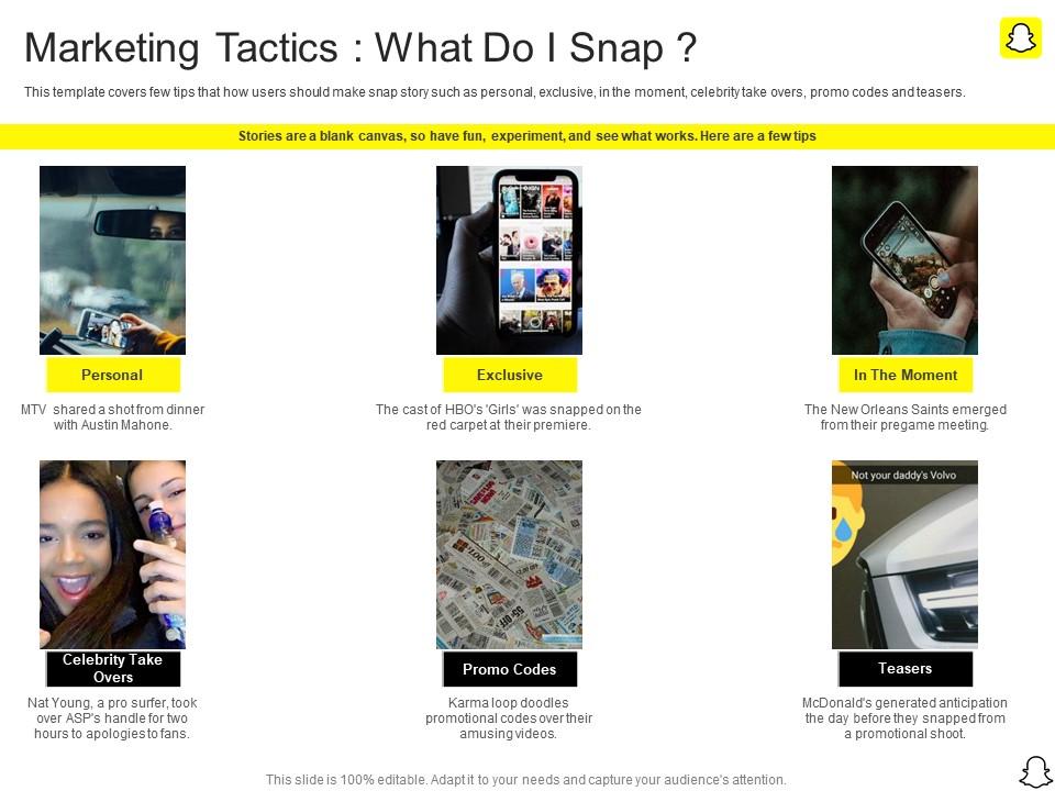 Marketing tactics what do i snap snapchat investor funding elevator pitch deck Slide00