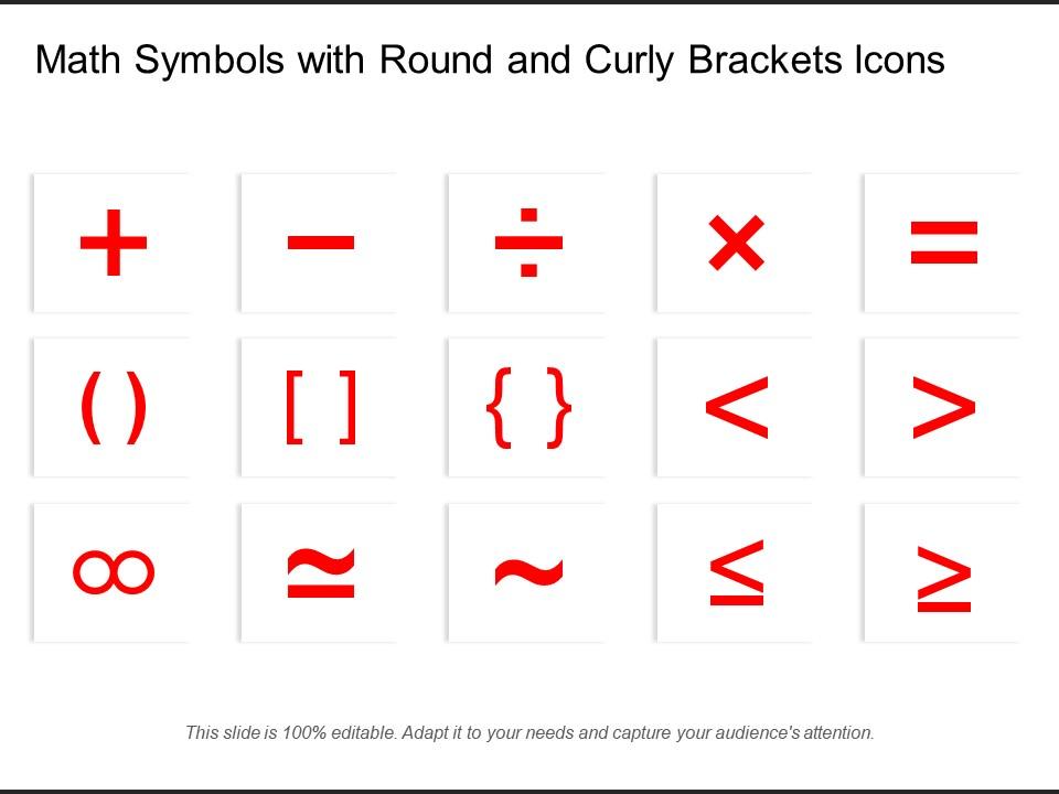 Math symbols with round and curly brackets icons Slide00