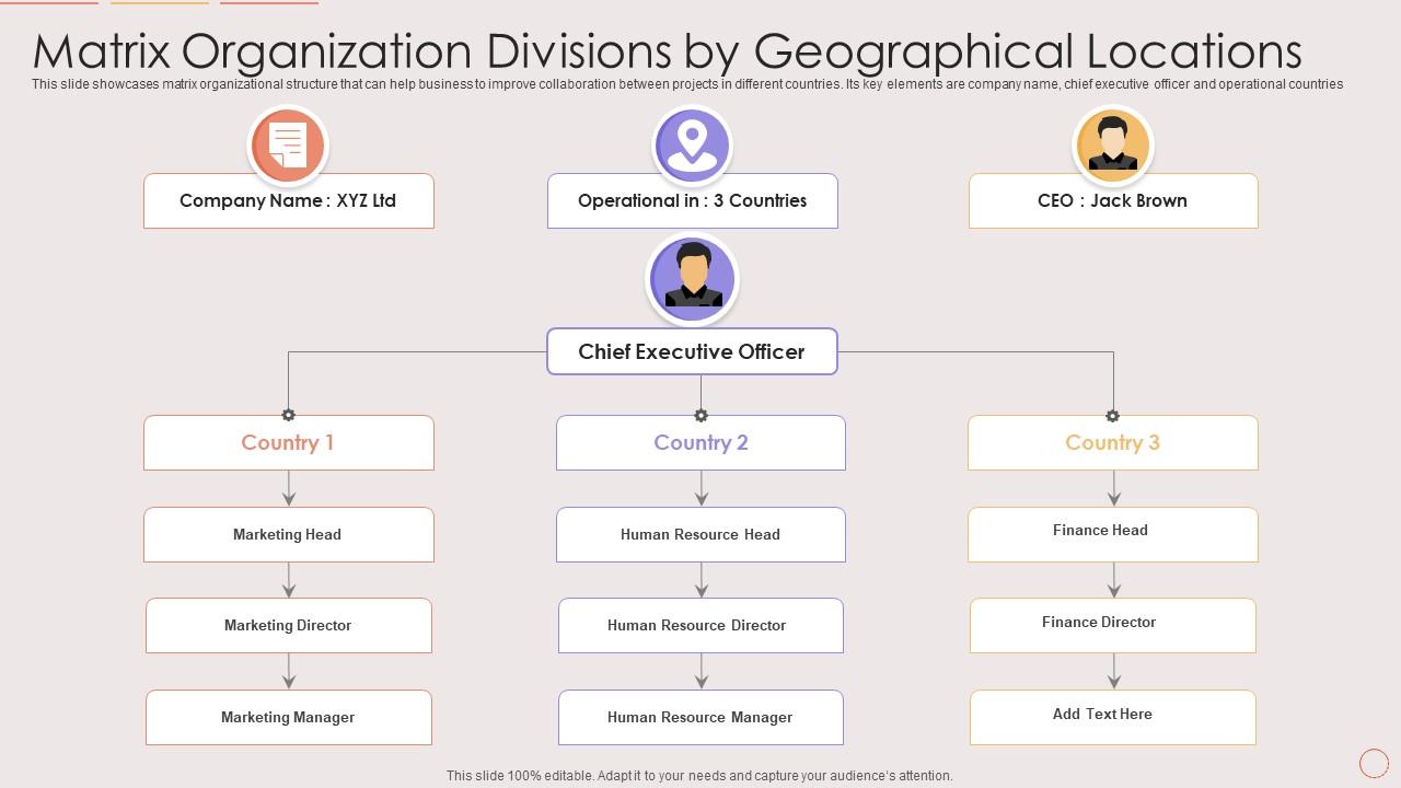 Matrix Organization Divisions By Geographical Locations | Presentation ...