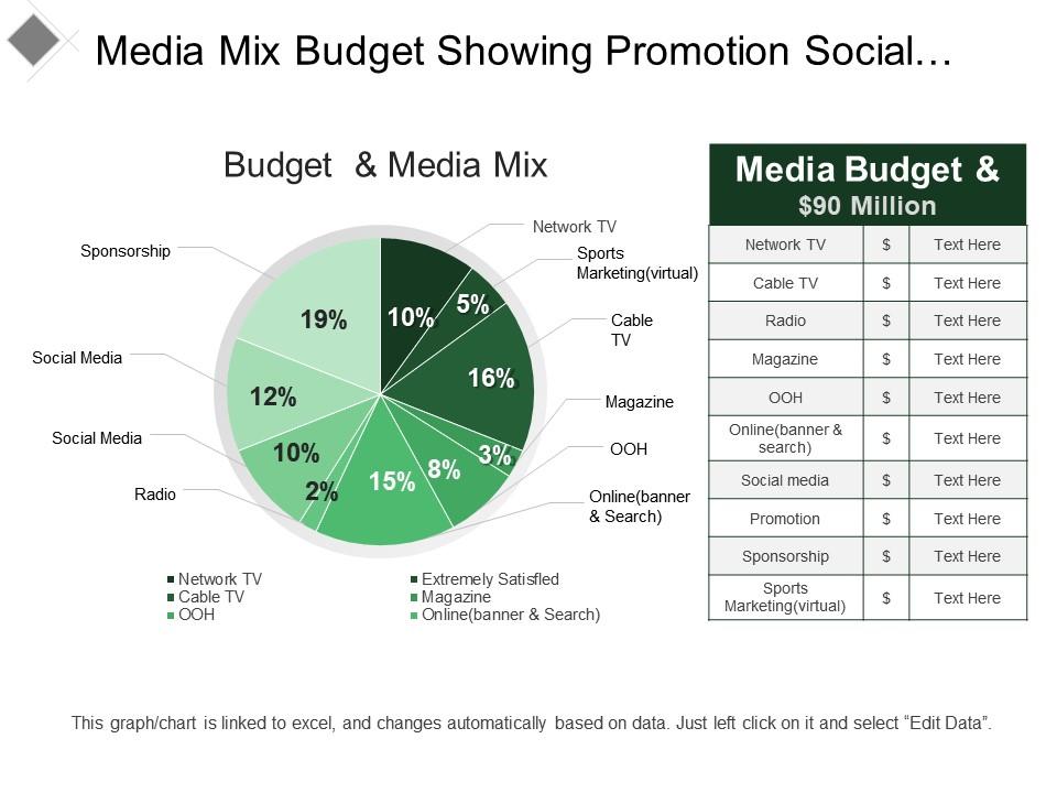 Media mix budget showing promotion social media out of home advertisement Slide01